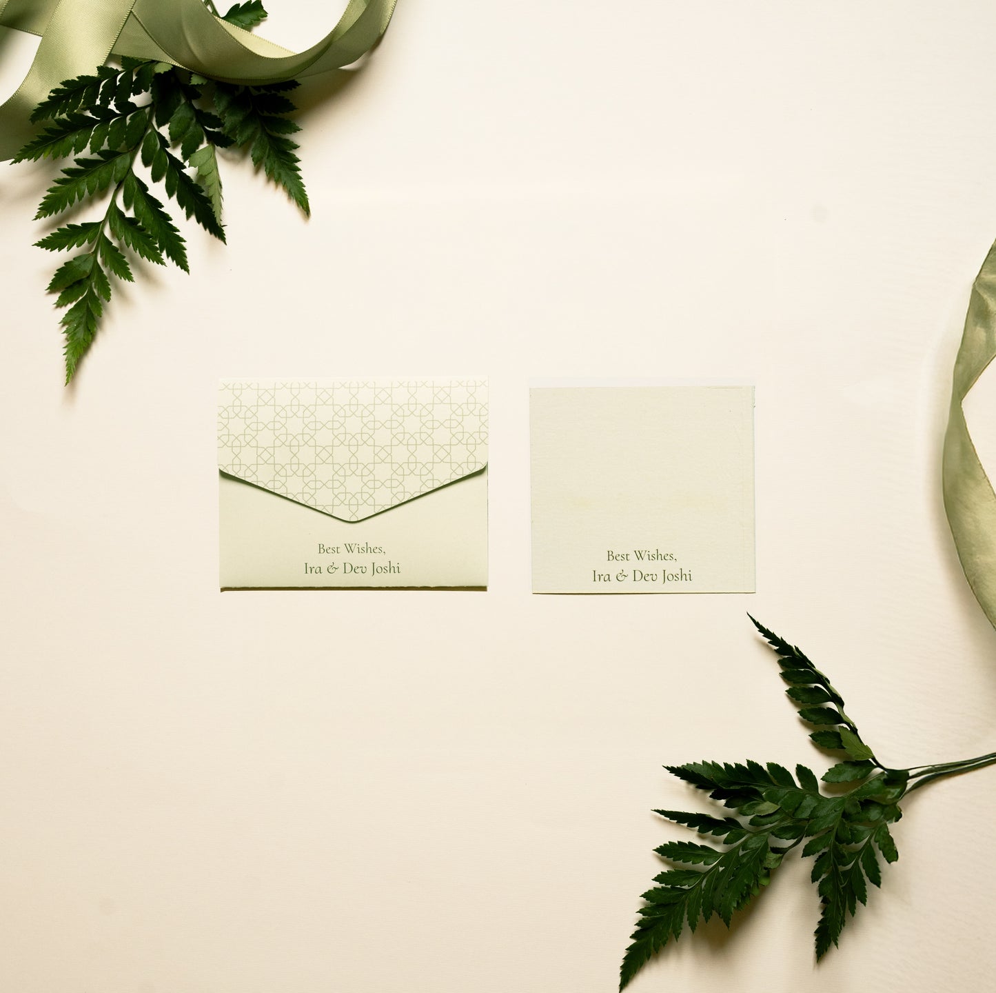Virena notecard; a card with pichwai inspired jungle illustration on a green background paired with a matching small envelope