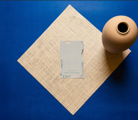 Celeste gift tag; a single side printed gift tag with a grey, black and white abstract print on a blue background