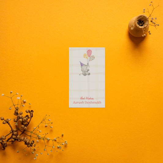 Elphie kids’ gift tag; a single side printed gift tag with a playful Elephant illustration on a checkered background