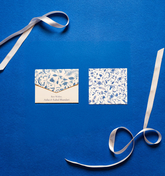 Lapis notecard; a card with a blue and white floral print paired with a matching small envelope