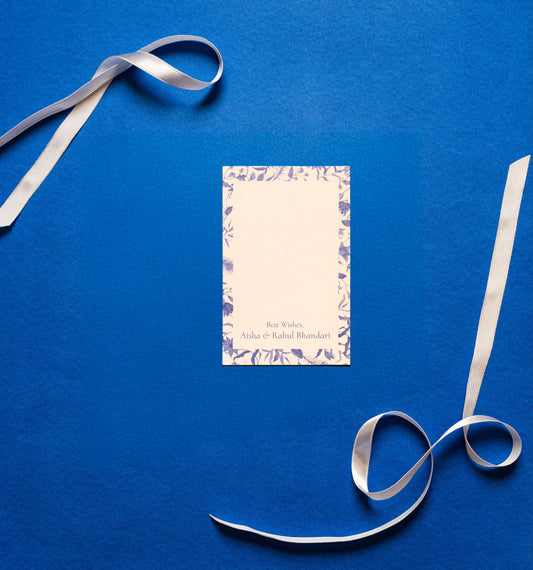 Lapis gift tag; a single side printed gift tag with a blue and white floral print