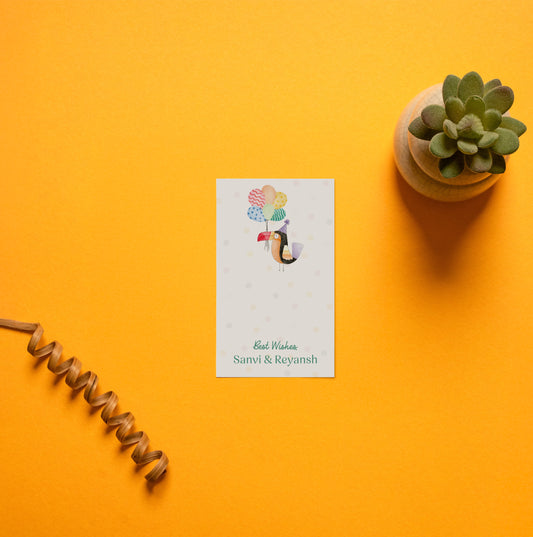 Toco kids’ gift tag; a single side printed gift tag with a cheerful toucan illustration on a polka dot background