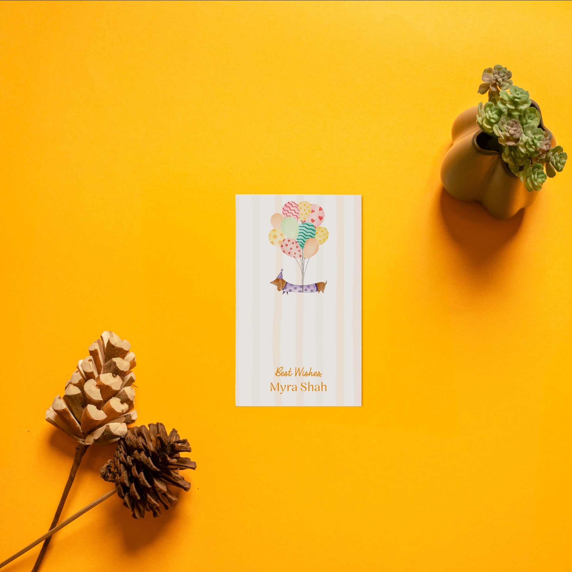Waggles kids’ gift tag; a single side printed gift tag with a whimsical dachshund illustration on a stripe background