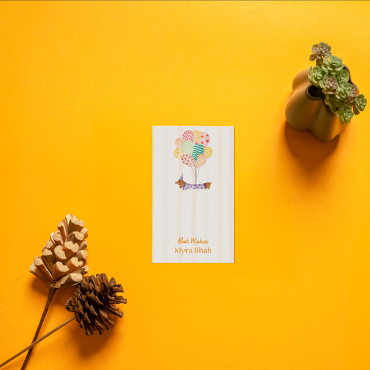 Waggles kids’ gift tag; a single side printed gift tag with a whimsical dachshund illustration on a stripe background